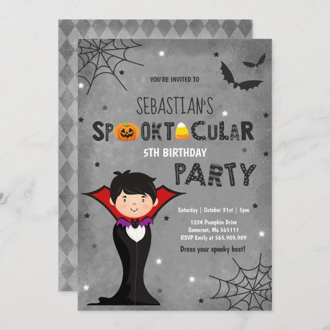Halloween Birthday Invite Vampire Halloween Party (Front/Back)