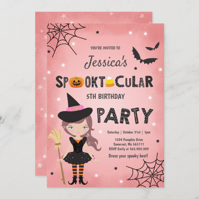 Halloween Birthday Invite Witch Halloween Party (Front/Back)