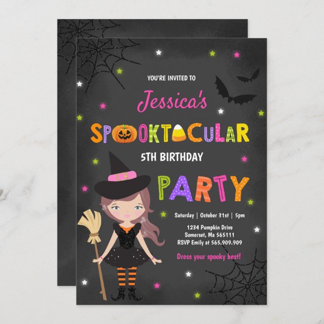 Halloween Birthday Invite Witch Halloween Party (Front/Back)