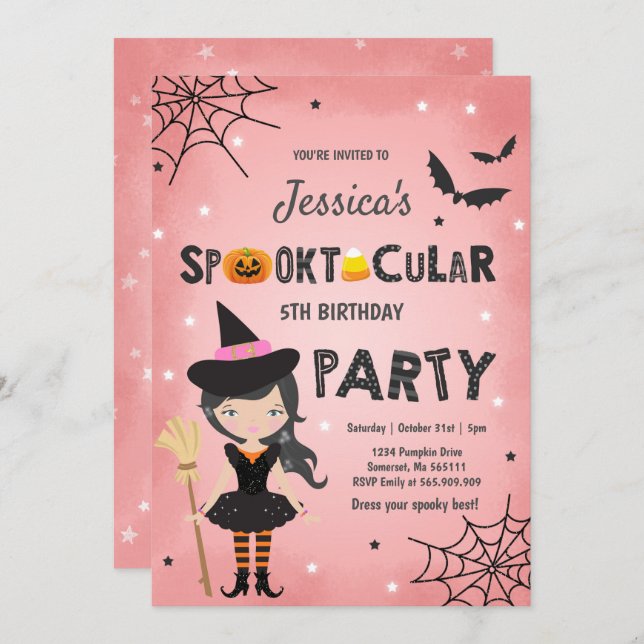Halloween Birthday Invite Witch Halloween Party (Front/Back)