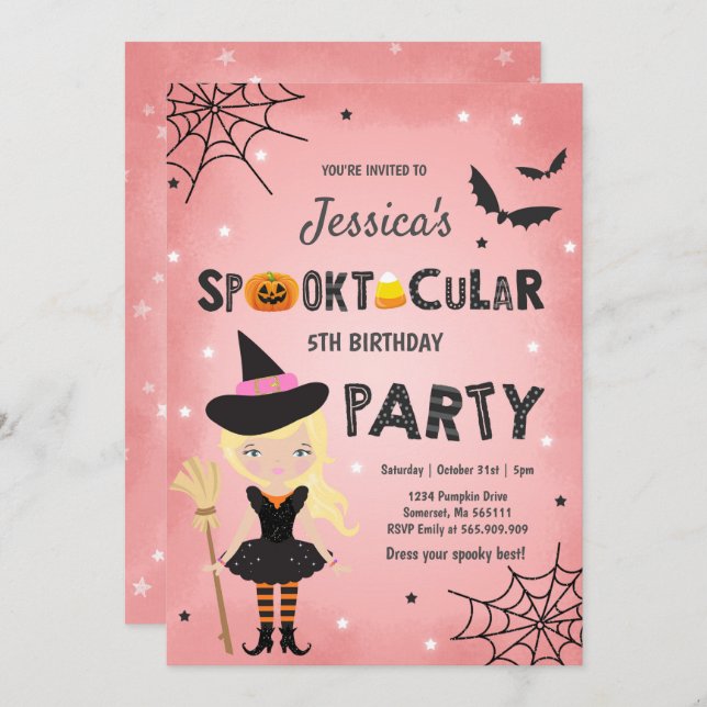 Halloween Birthday Invite Witch Halloween Party (Front/Back)