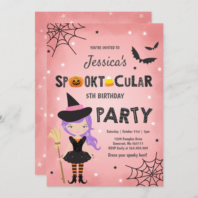 Halloween Birthday Invite Witch Halloween Party (Front/Back)
