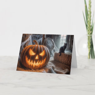Halloween Birthday Jack-o-Lantern and Barn Cat Card