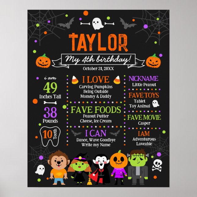 Halloween Birthday Milestone Poster Any Age (Front)