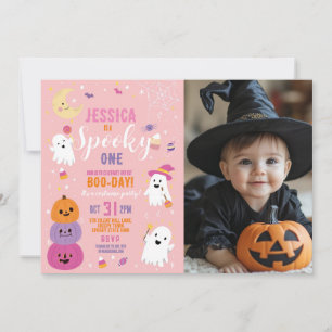 Halloween Birthday ONE Girls Party Ghosts Pumpkin Invitation