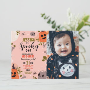 Halloween Birthday ONE Girls Party Pumpkin Photo Invitation