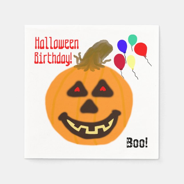 Halloween Birthday Orange Pumpkin Party Balloons Napkin (Front)
