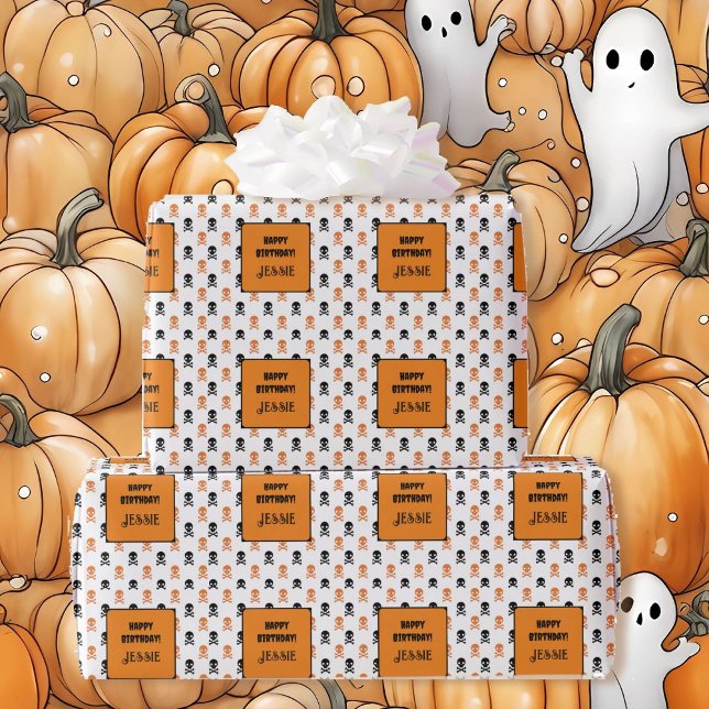 Halloween Birthday Party Add Name Kids Wrapping Paper (Creator Uploaded)
