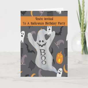 Halloween Birthday Party Card for Child w Ghosts