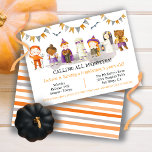 Halloween Birthday Party Costume Kids Invitation<br><div class="desc">Calling all Monsters! Celebrate Halloween with the simple and modern Halloween Birthday Party invitation. Features kids in their halloween costumes, flying bats, banners of orange, white, black and grey colours. Great for kids of any age! All wording can be changed. To make more changes go to Personalise this template. On...</div>
