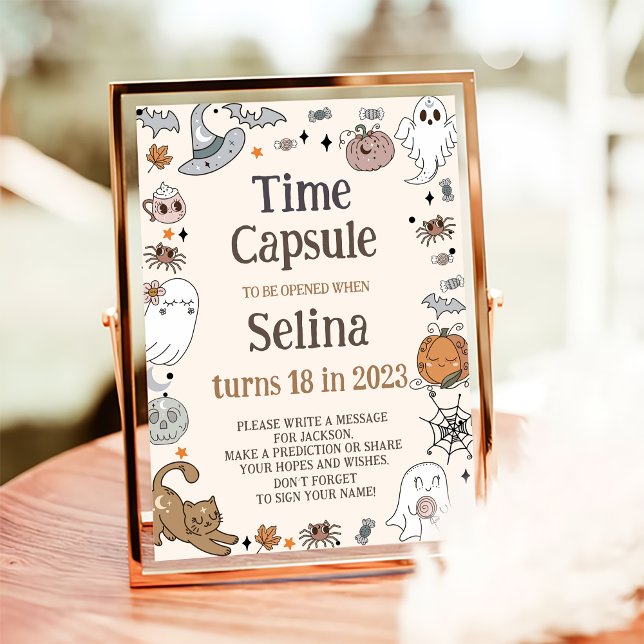 Halloween Birthday Party Cute Time Capsule Sign (Creator Uploaded)