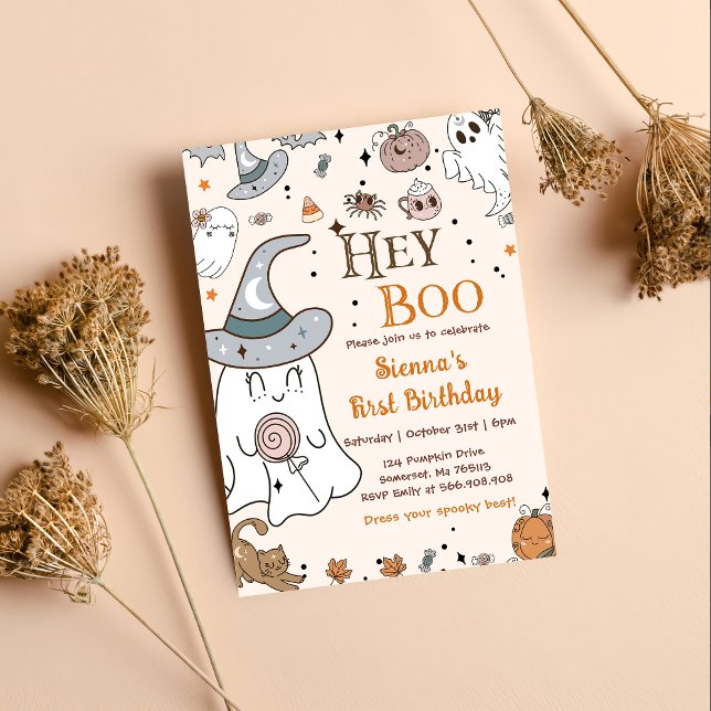 Halloween Birthday Party Hey Boo Invitations (Creator Uploaded)