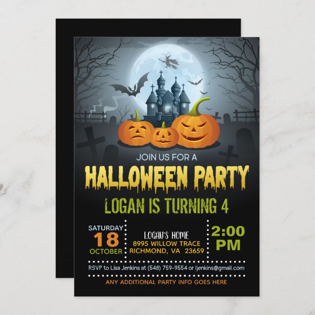 Halloween Birthday Party Invitation (Front/Back)