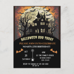 Halloween birthday party invitation postcard