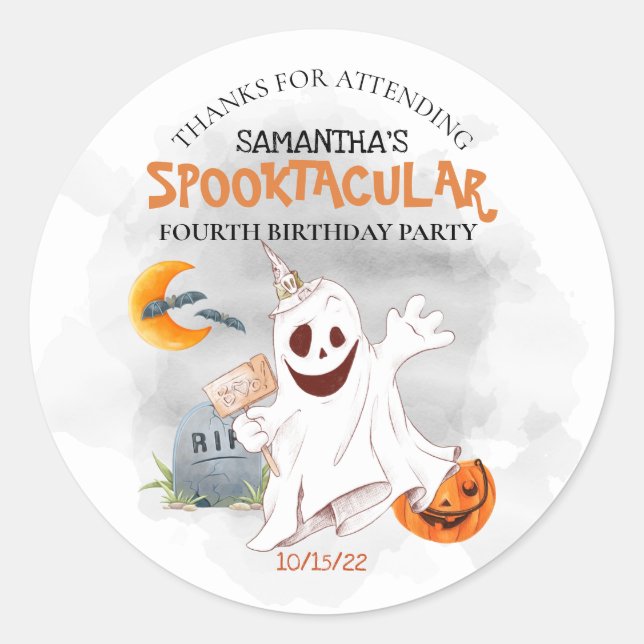 Halloween Birthday Party Kids Spooktacular Ghost  Classic Round Sticker (Front)