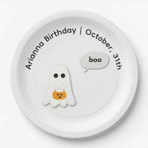 Halloween Birthday Party   Minimal Ghost Design Paper Plate