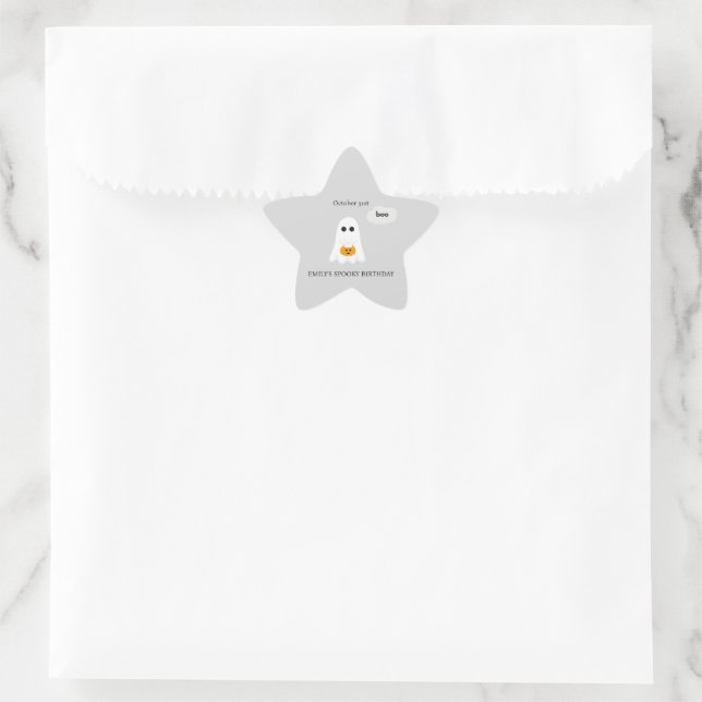 Halloween Birthday Party | Minimal Ghost Design Star Sticker (Bag)