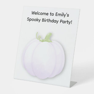 Halloween Birthday Party   Minimal Pumpkin Design Pedestal Sign