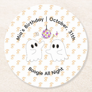 Halloween Birthday Party   Minimal Pumpkin Design Round Paper Coaster