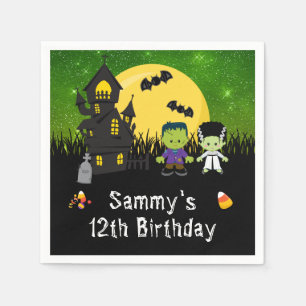 Halloween Birthday Party Monsters Green Napkin