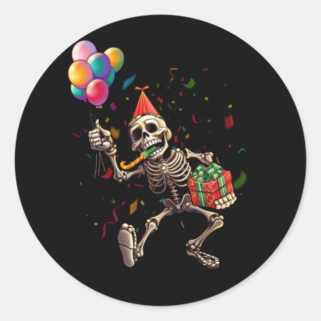 Halloween Birthday Party Outfit Skeleton Balloons  Classic Round Sticker (Front)