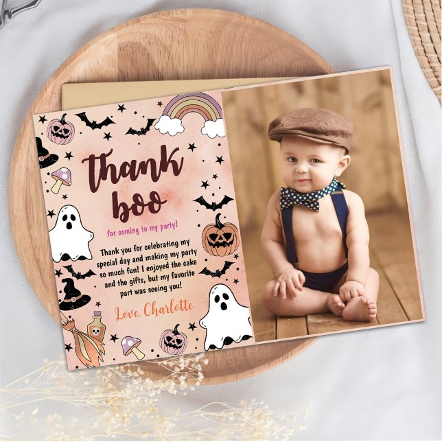 Halloween Birthday Party Photo Thank You Card (Creator Uploaded)