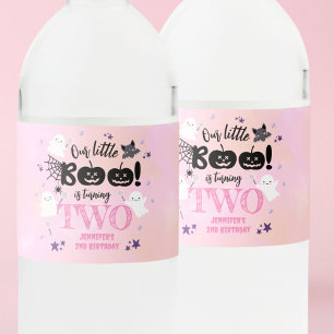Halloween Birthday Party Pink Girl Cute Spooky Water Bottle Label