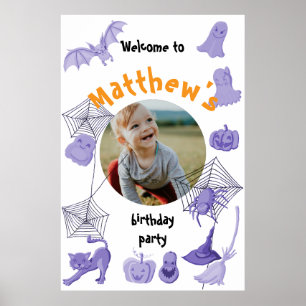 Halloween Birthday party Purple welcome poster