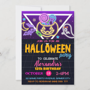 Halloween Birthday Party Spooky Birthday, Neon Invitation