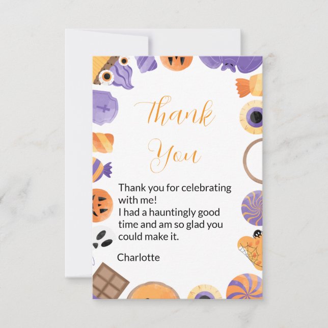 Halloween Birthday Party Thank You Card (Front)
