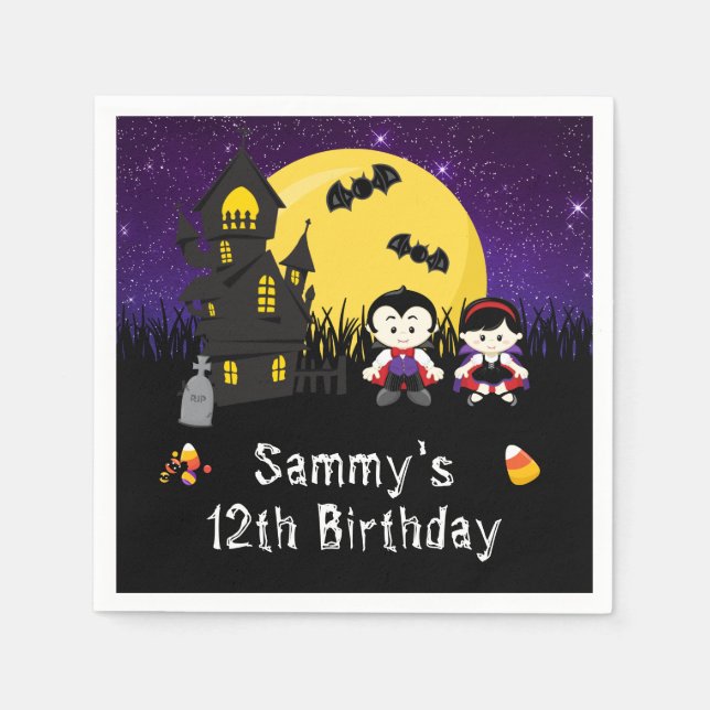 Halloween Birthday Party Vampires Purple Napkin (Front)
