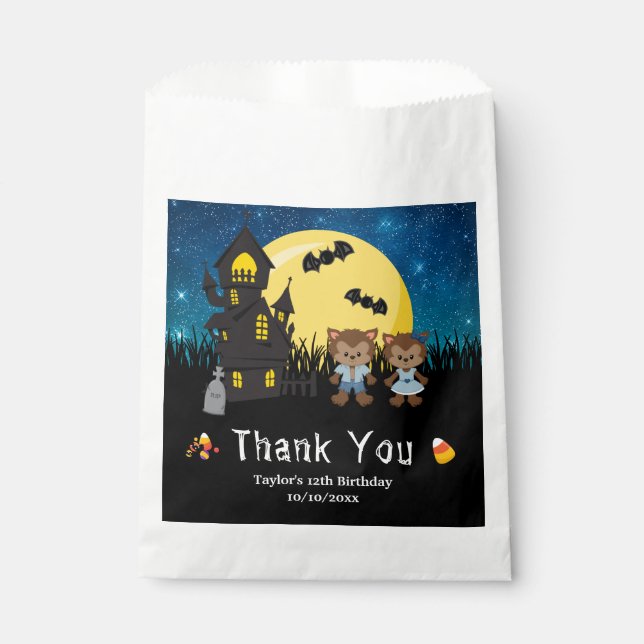 Halloween Birthday Party Werewolf Blue Favour Bag (Front)