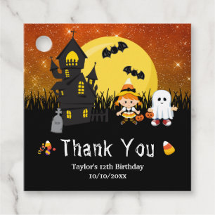 Halloween Birthday Party Witch Ghost Orange Favour Tags
