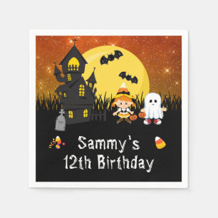 Halloween Birthday Party Witch Ghost Orange Napkin
