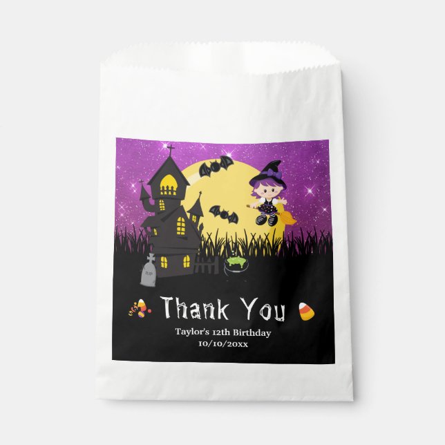 Halloween Birthday Party Witch Purple Favour Bag (Front)