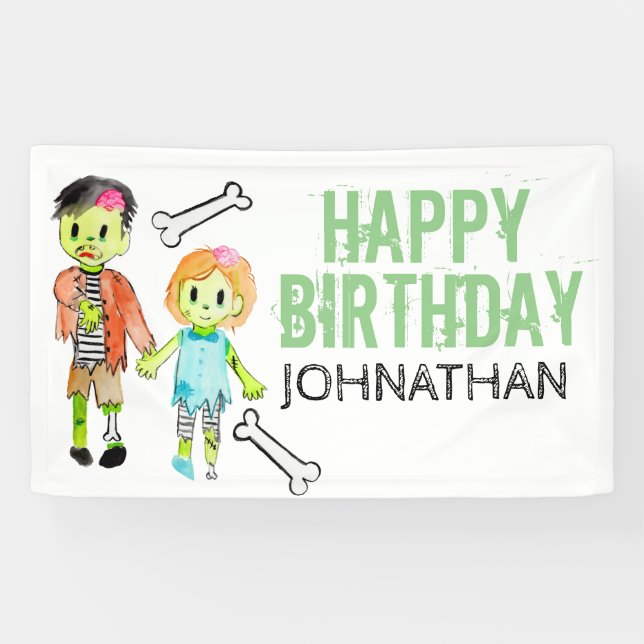 Halloween birthday party zombie banner sign (Horizontal)