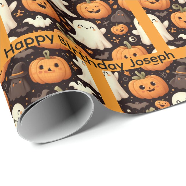 Halloween Birthday Personalise Name Boy or Girl Wrapping Paper (Roll Corner)