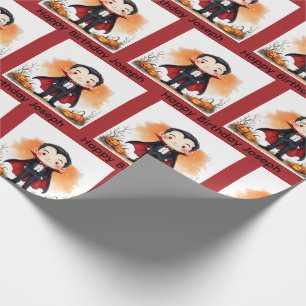 Halloween Birthday Personalize Name Vampire Boy's Wrapping Paper