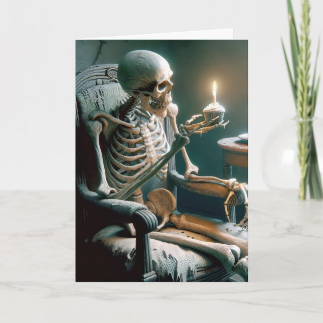 Halloween Birthday Skeleton In Old Chair Card (Front)