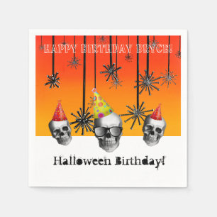 Halloween Birthday skulls with party hats Napkin