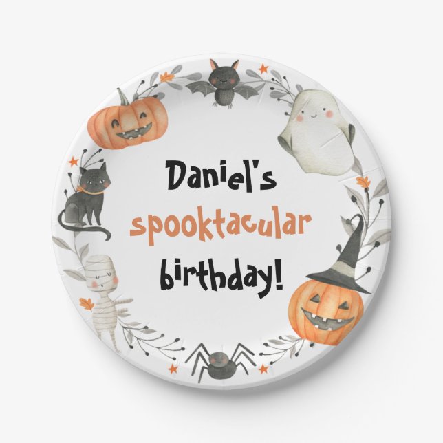 Halloween Birthday Spooktacular Paper Plates (Front)