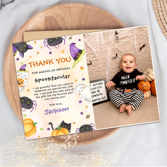 Halloween Birthday Spooktacular Photo Thank You Card (Creator Uploaded)