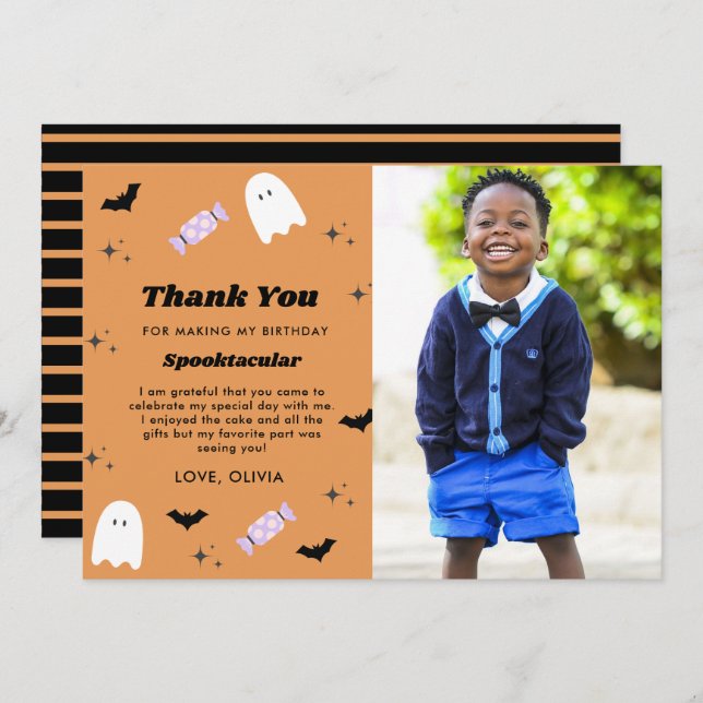  Halloween Birthday Spooktacular Thank You Card (Front/Back)