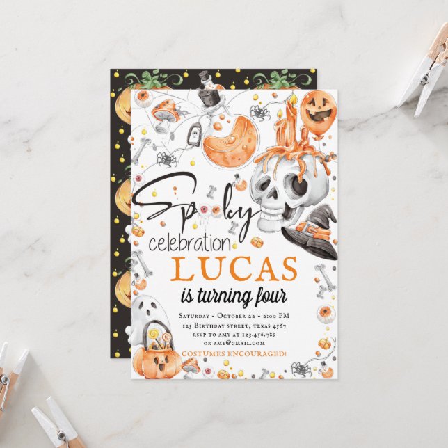 Halloween Birthday Spooky Celebration Invitation (Front/Back In Situ)