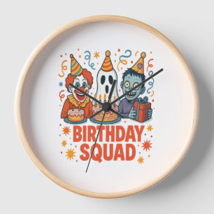 Halloween Birthday Squad Creepy Clown Ghost Zombie Clock