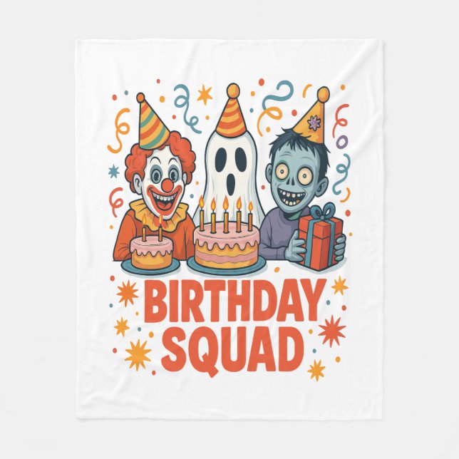 Halloween Birthday Squad Creepy Clown Ghost Zombie Fleece Blanket (Front)
