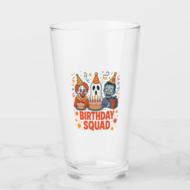 Halloween Birthday Squad Creepy Clown Ghost Zombie Glass (Front)