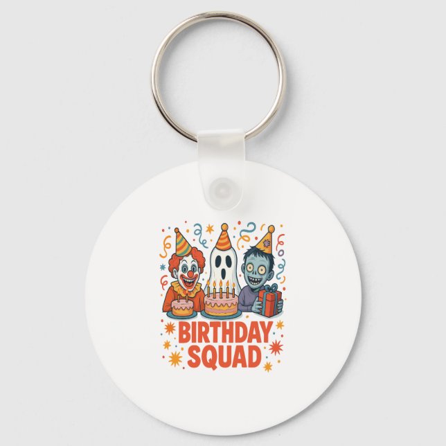 Halloween Birthday Squad Creepy Clown Ghost Zombie Key Ring (Front)