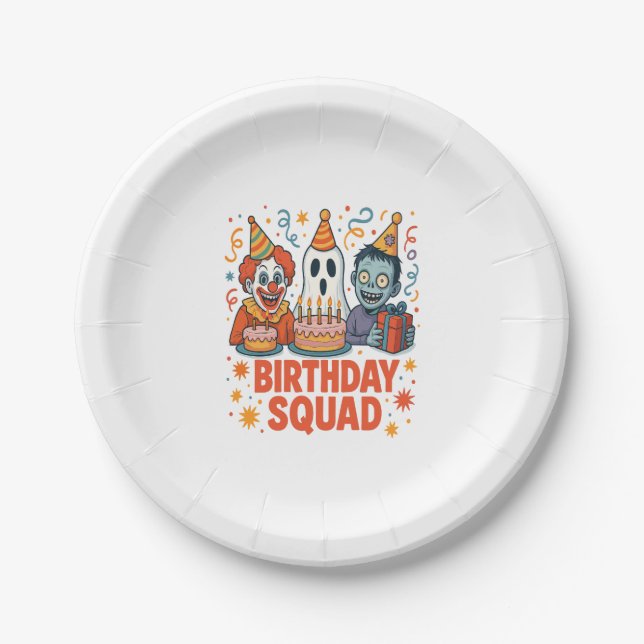 Halloween Birthday Squad Creepy Clown Ghost Zombie Paper Plate (Front)