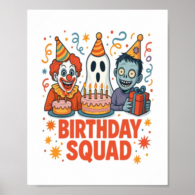 Halloween Birthday Squad Creepy Clown Ghost Zombie Poster (Front)